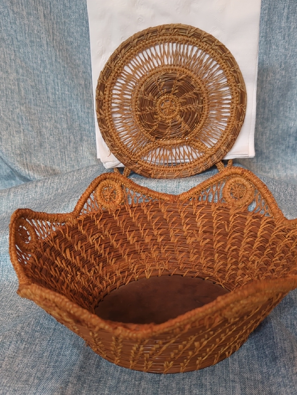 Vintage Pine Needle Napkin Holder And Bread Basket